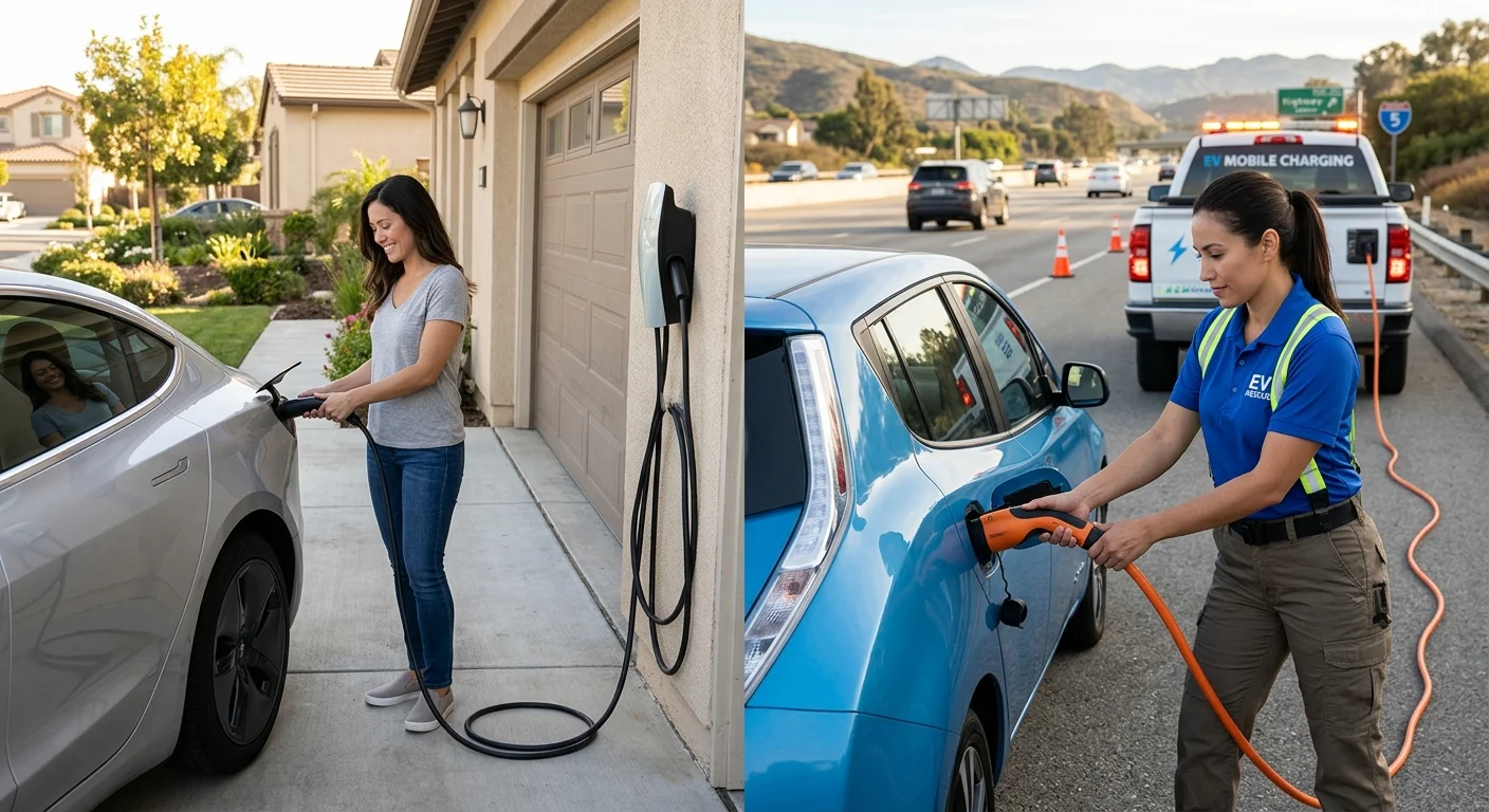 Home EV charging beside a separate roadside stop