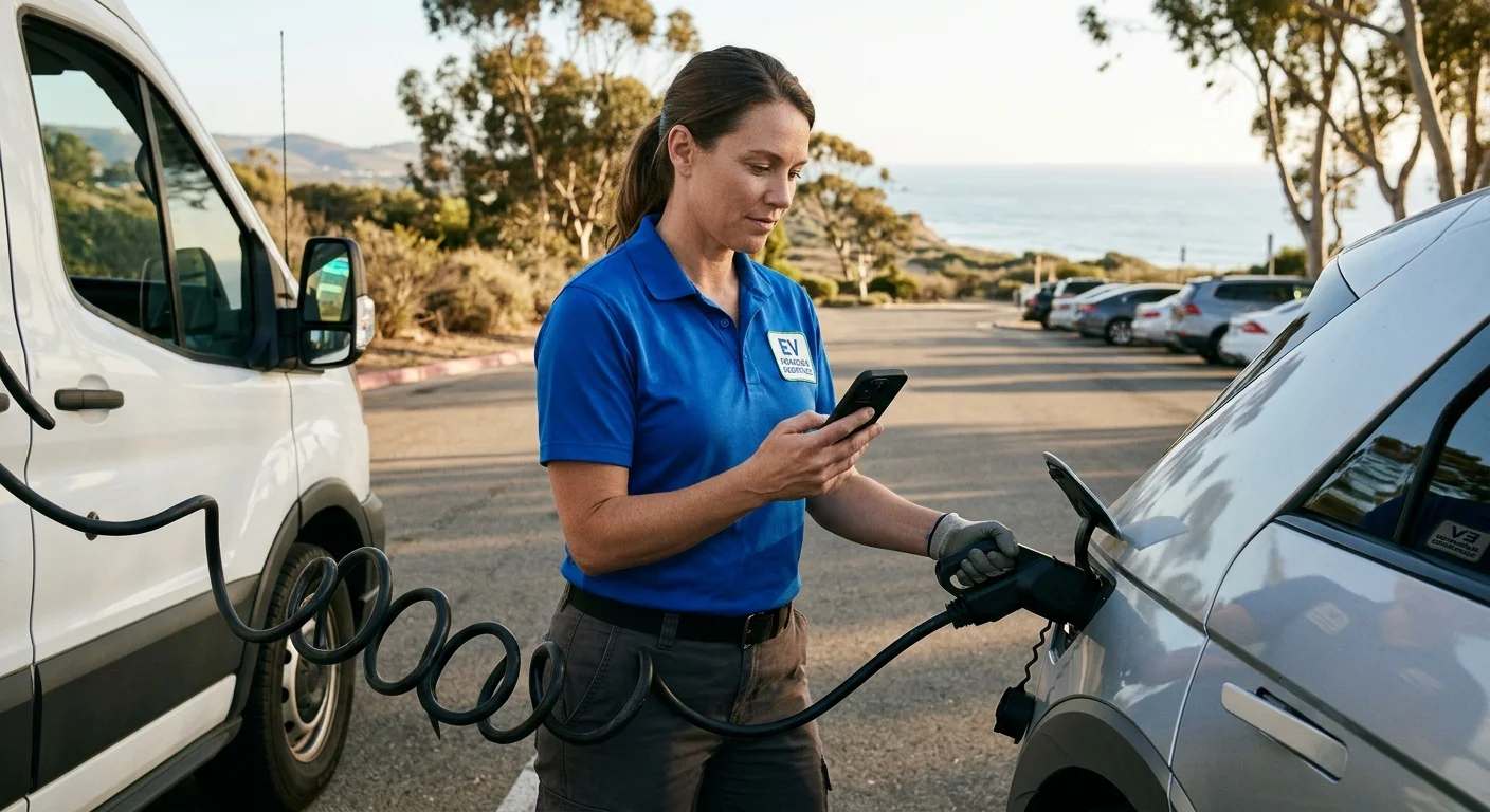 San Diego EV driver checking roadside membership details on a phone