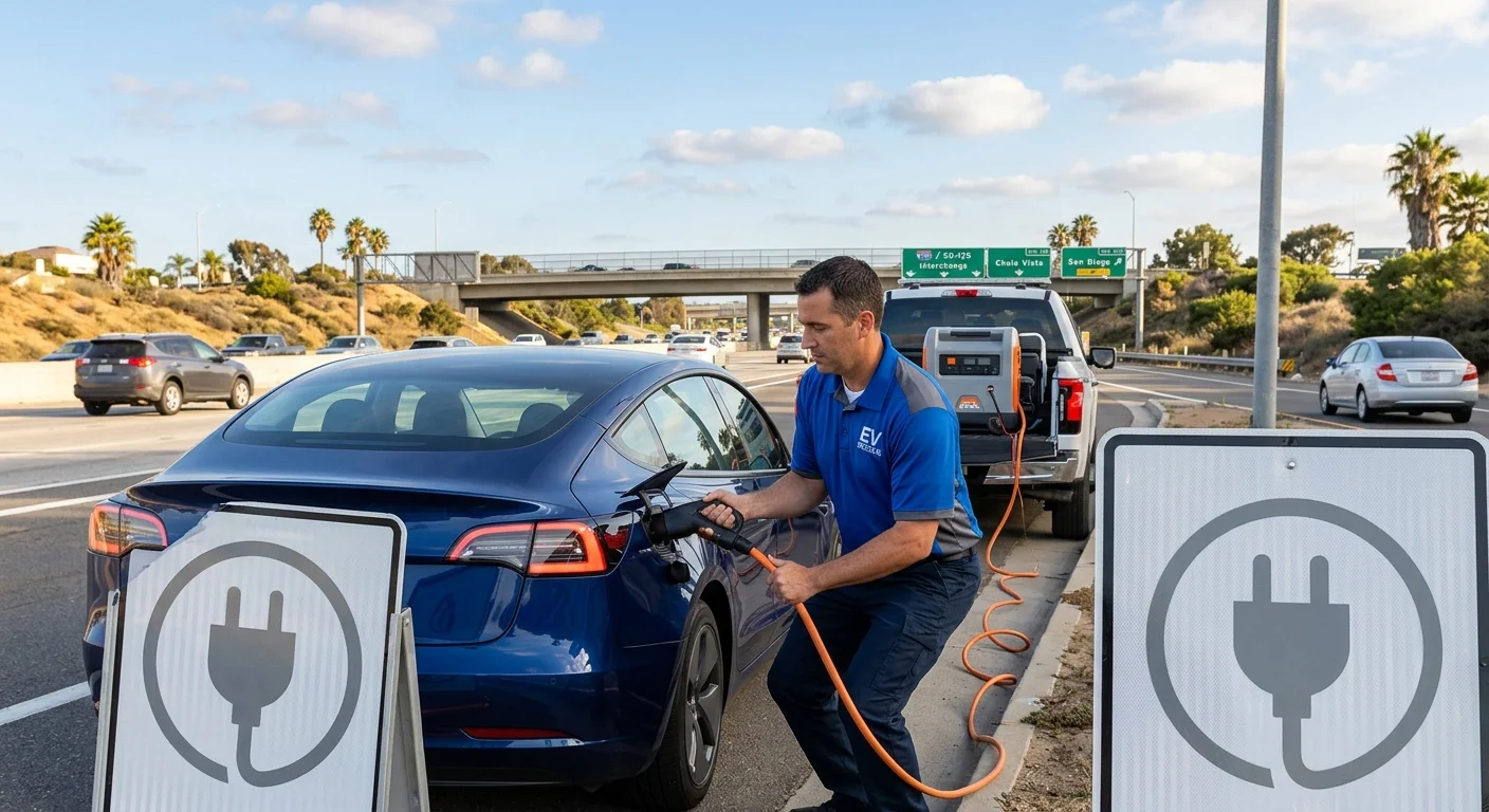 Tesla traveling through Chula Vista near I-805 and SR-125