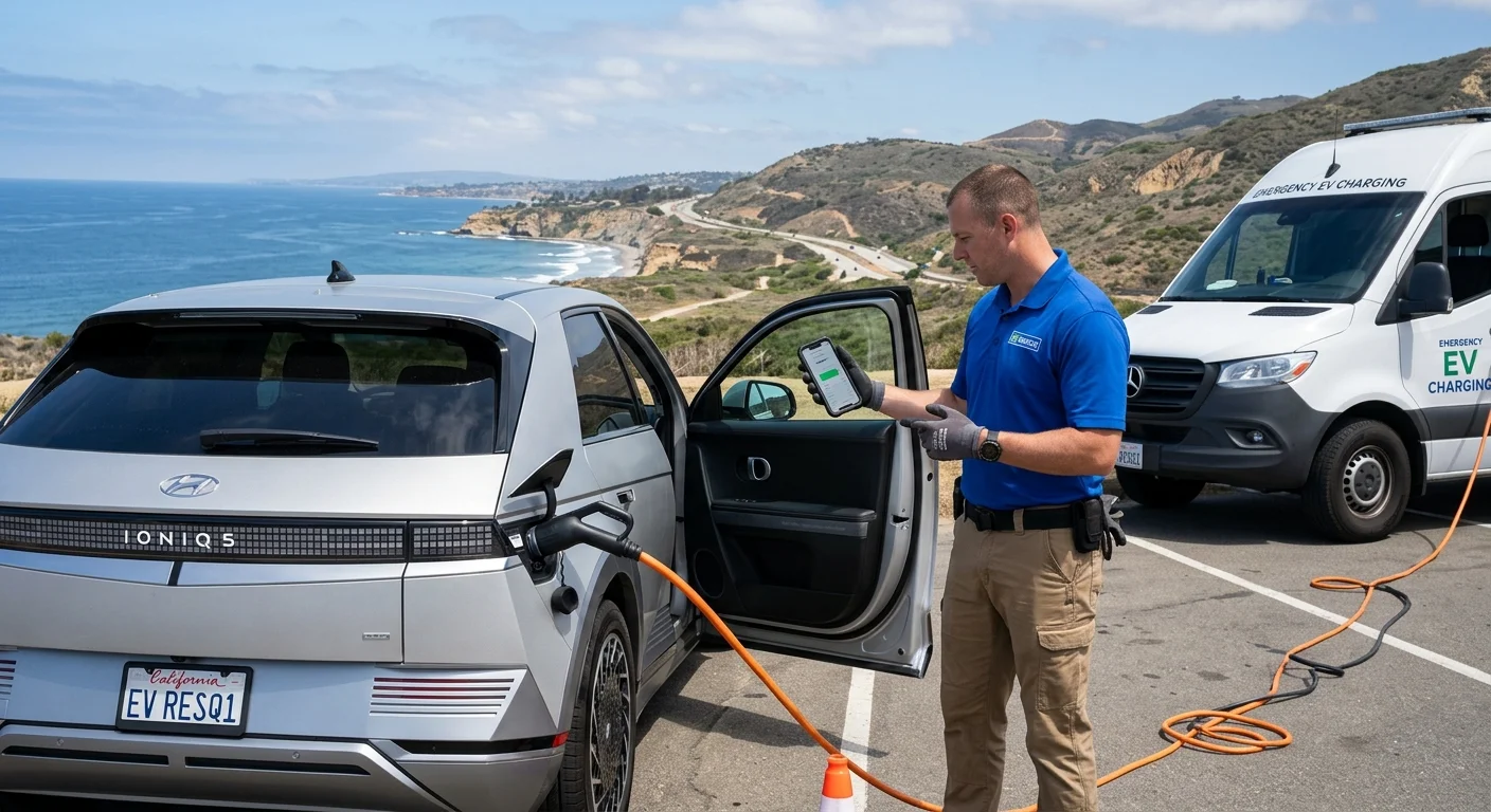 Driver checking an EV charging-limit setting before a San Diego County trip