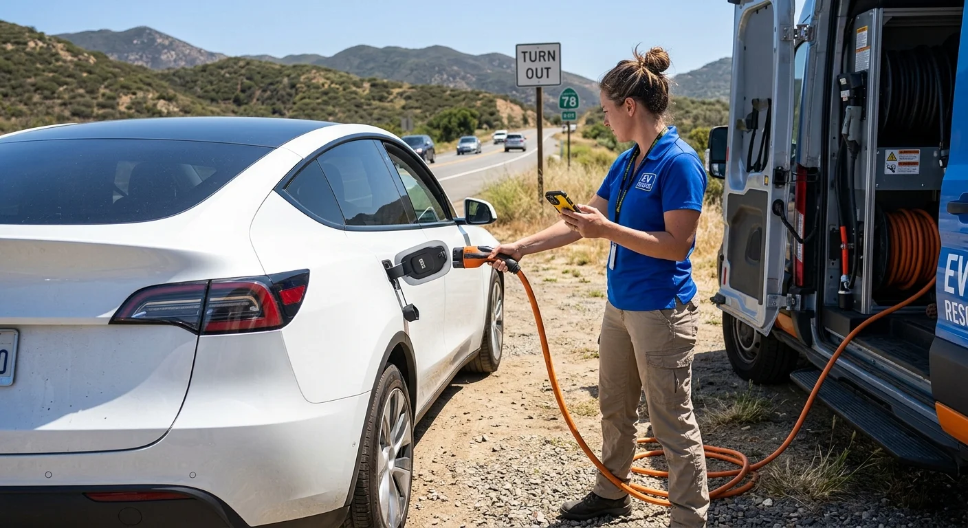 Electric vehicle stopped safely in a turnout near SR-67 or SR-78