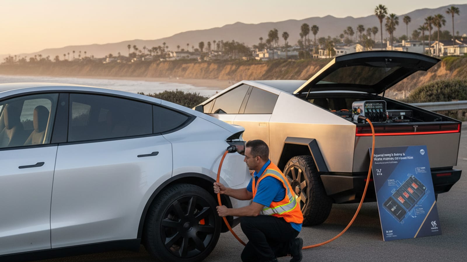 Hyundai Ioniq 5 parked at a scenic overlook in San Diego, with the Pacific Ocean in the background.