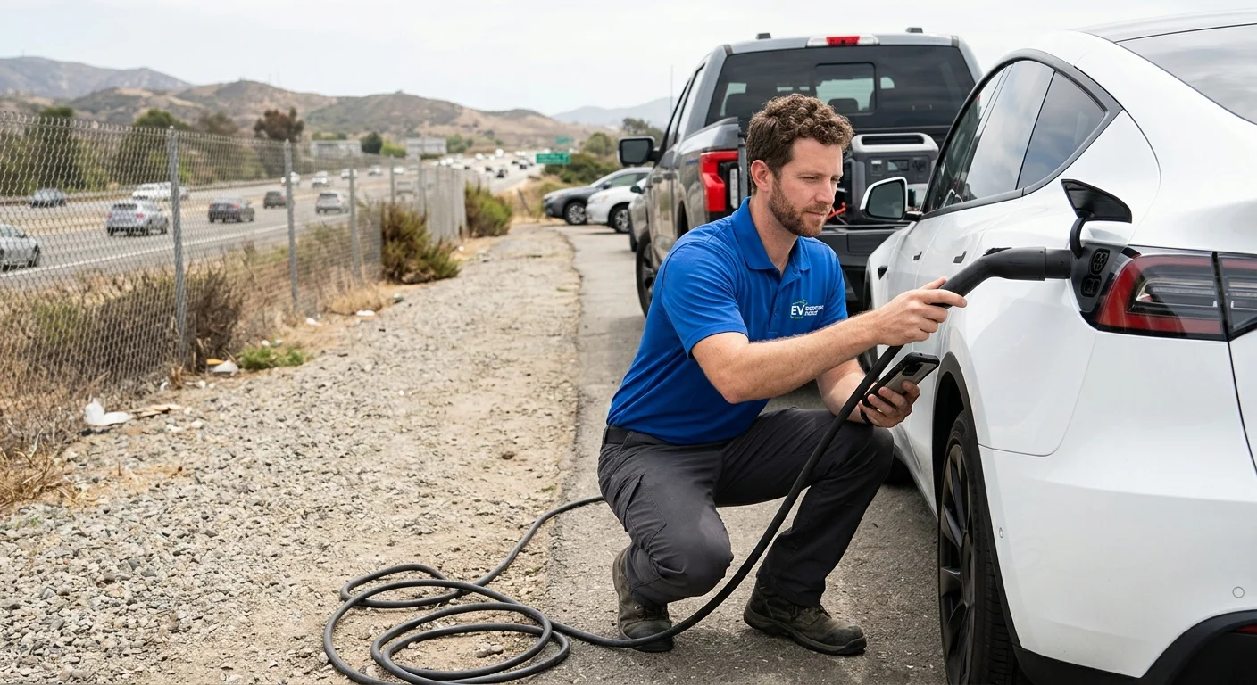 An electric vehicle parked safely near SR-78 in San Marcos