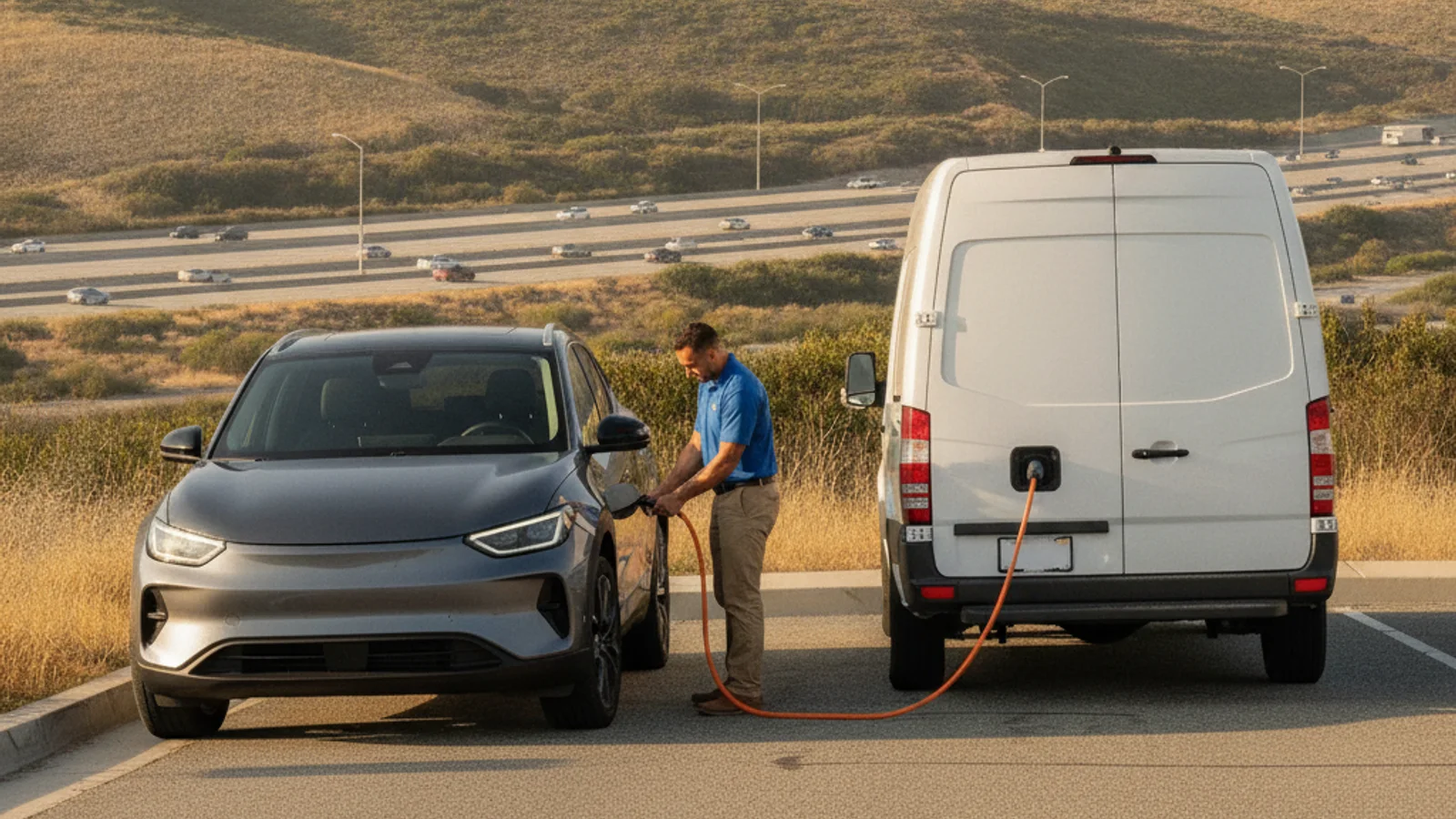 An electric vehicle parked safely near the SR-78 corridor in Vista