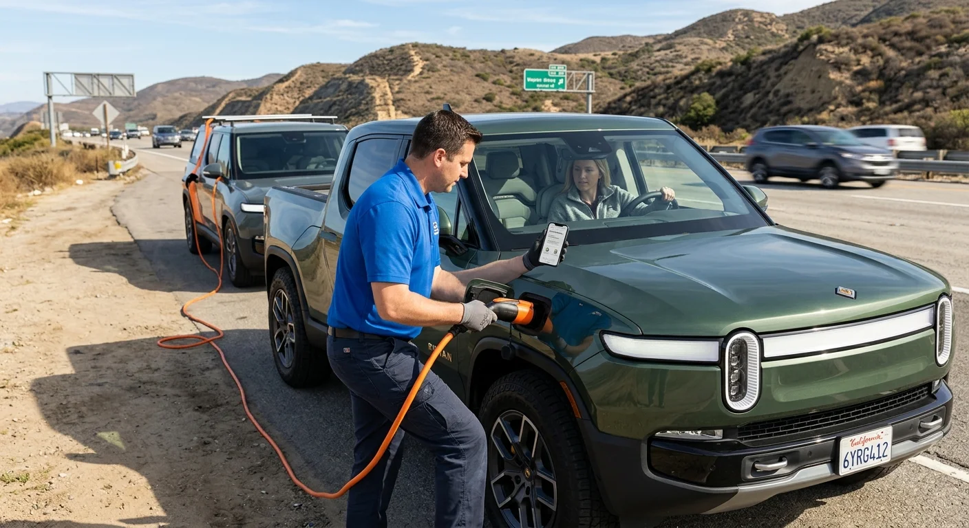 A Rivian driver reviewing the official support path on a phone
