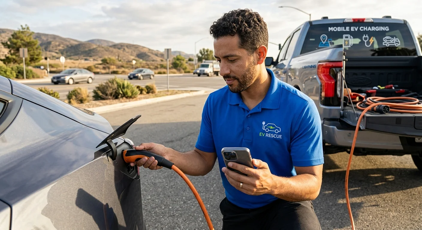 Tesla driver comparing charging and roadside service choices